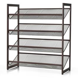 Ecooso - 4-Tier Shoe Rack Flat and Slant Metal Organizer for Entryway or Hallway - Brown