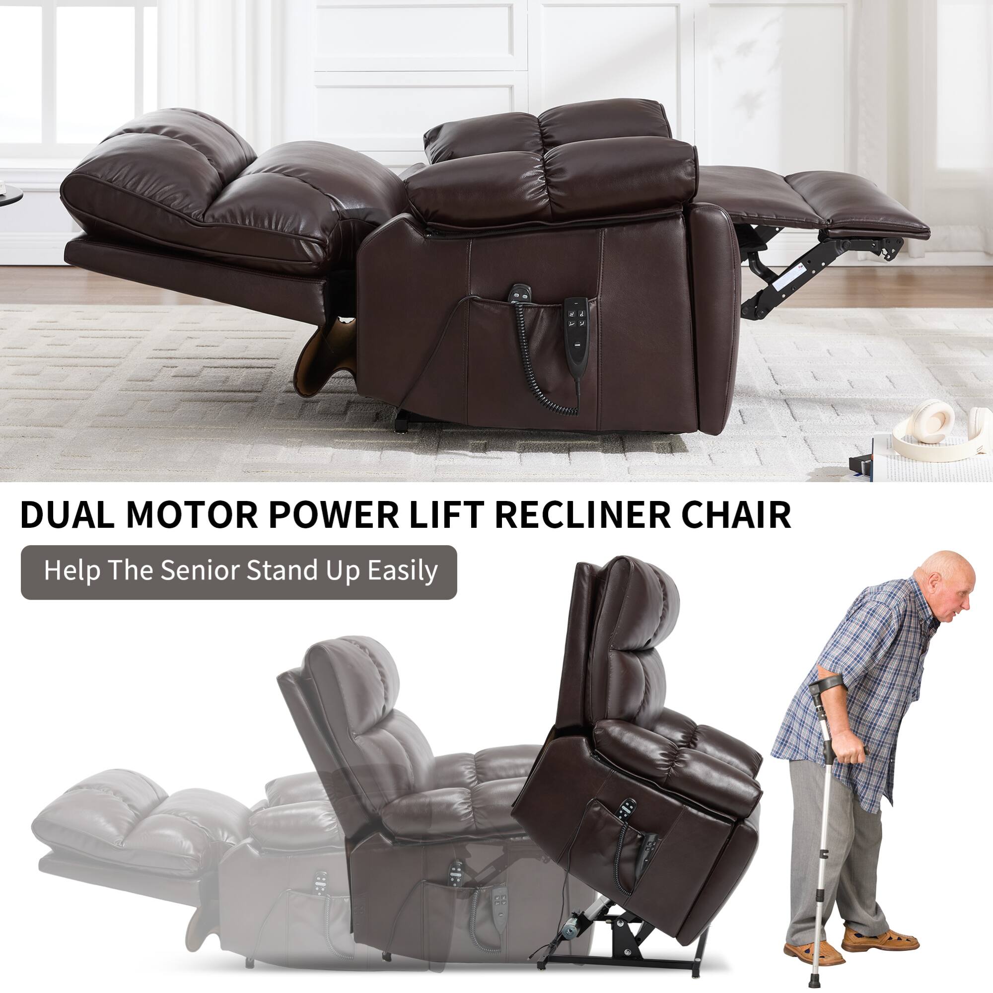 DUAL MOTOR POWER LIFT RECLINER CHAIR  
Help The Senior Stand Up Easily