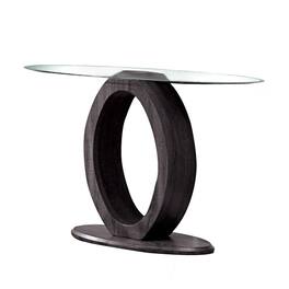 Manhattan Lane - Tempered Glass Top Sofa Table with O Shape Wooden Shape Base - Gray