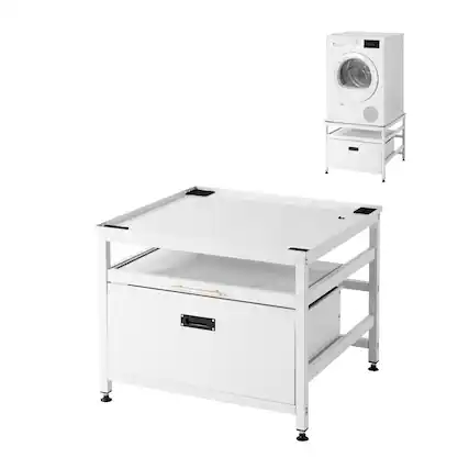 Front. VEVOR - Laundry Pedestal, 23 in Height, 29 x 29 in Washer and Dryer Pedestals with Pull-out Tray and Storage Space - White.