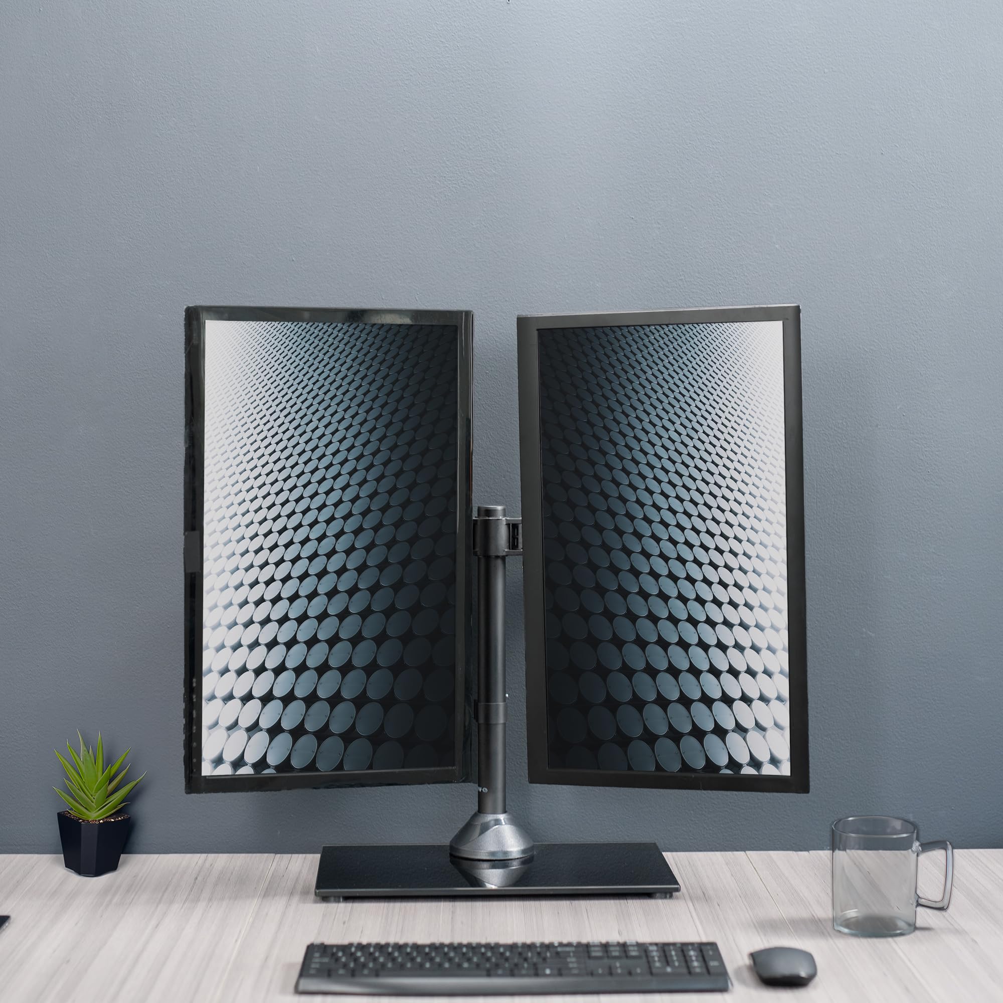 Alt View 6. Cedar Assembly - Freestanding Dual Monitor Stand With Sleek Glass Base And Adjustable Arms Mounts 2 Screens Up To s Each - Black 13" to 32" Screens.