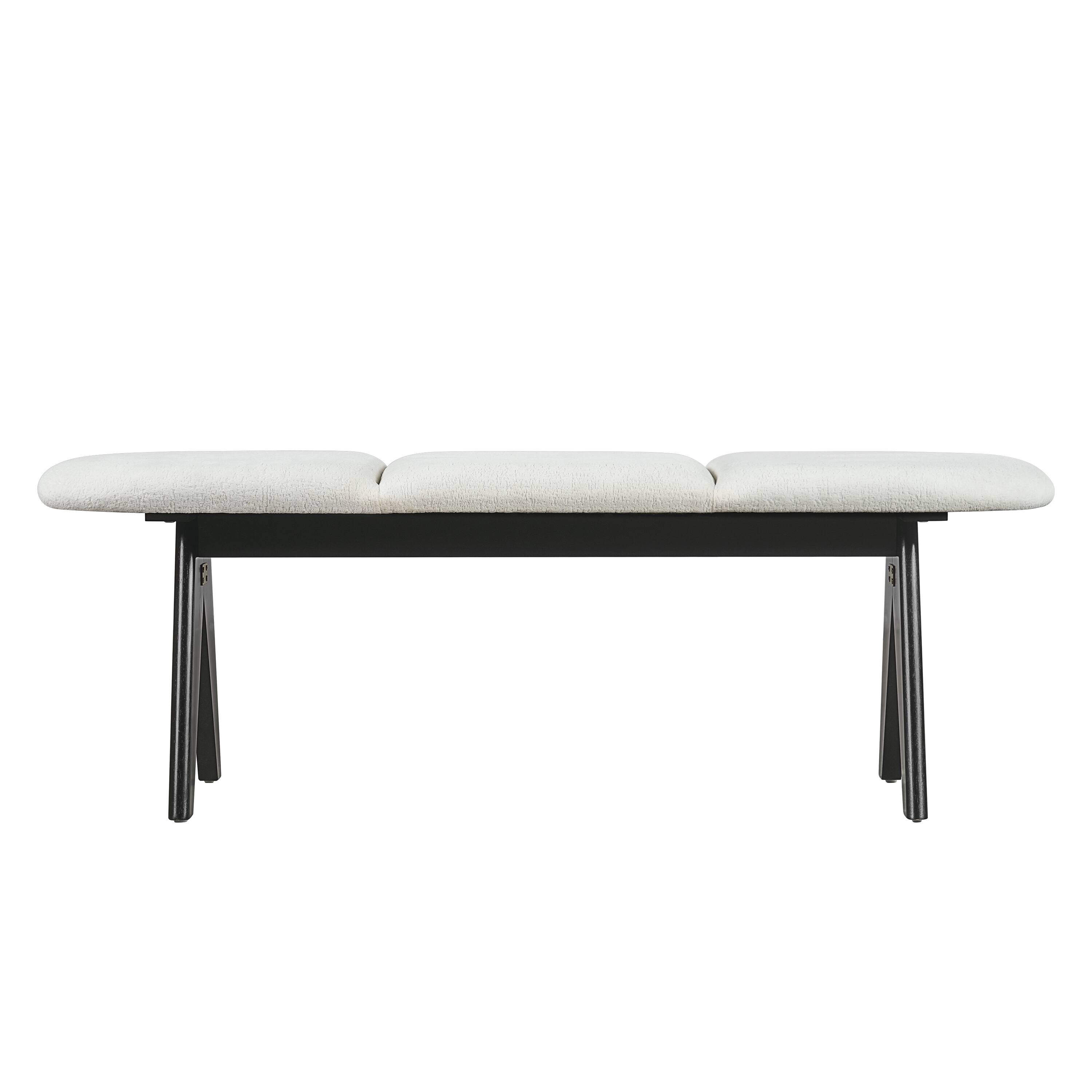 Alt View 2. Ropilly - Ropilly 53 Inch Upholstered Entryway Bench White Fabric Bedroom Bench with Black Wood Legs - White.