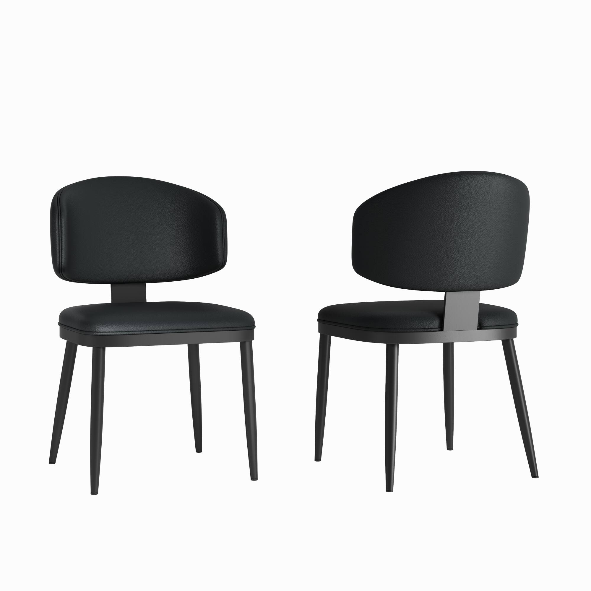 Left. GOODSILO - Modern Dining Chair, PU Leather Upholstered with Metal Frame for Kitchen and Dining Room, Set of 2 - Black.