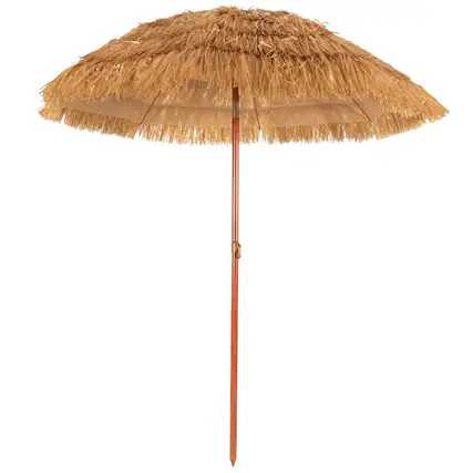 Front. WELLFOR - 6.5FT Portable Thatched Tiki Beach Umbrella with Adjustable Tilt.