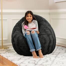 Jaxx - Cocoon 4 Foot Bean Bag Chair - Faux Fur, Black - Faux Fur - Black