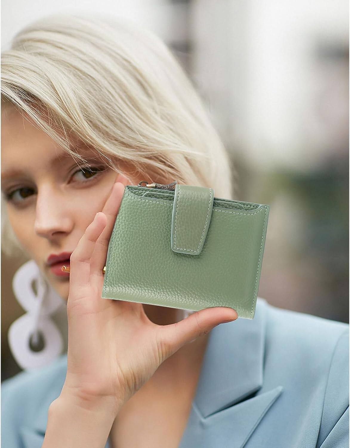 Alt View 2. ZUQIETA - ZUQIETA Small Wallet for Women Leather Bifold Compact RFID Blocking - Ac-Light green.