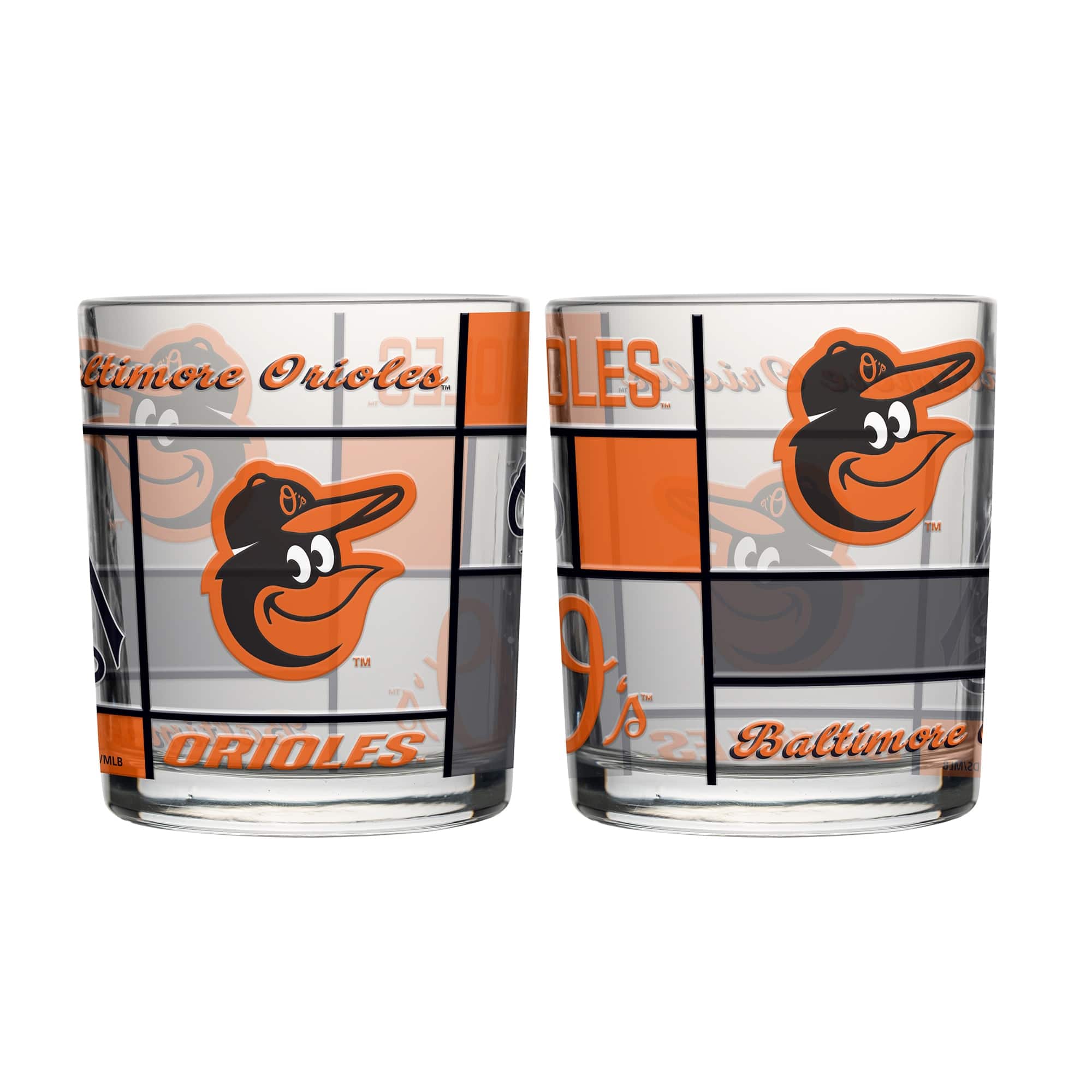 Logo Brands - Baltimore Orioles 12oz. Quilted Stained Two-Pack Rocks Glass Set - Multicolor