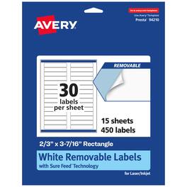 Avery - Removable Rectangle Labels, 2/3" x 3-7/16", 450ct - White