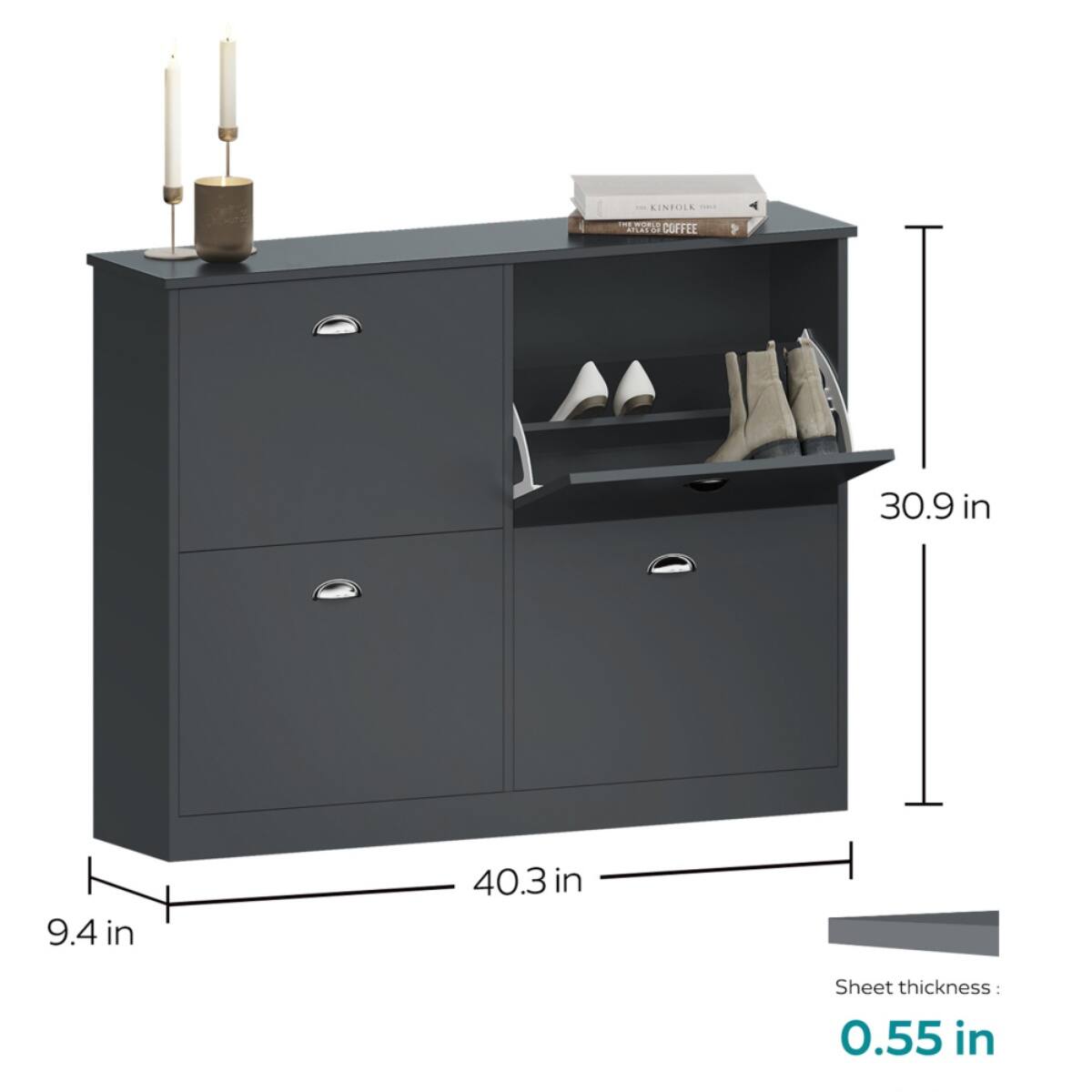 LINTOLA T COFFEE  
Dimensions:  
- Height: 30.9 in  
- Width: 40.3 in  
- Depth: 9.4 in  
Sheet thickness: 0.55 in