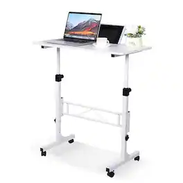 Electrodes Masters - Small Standing Desk - 32-Inch Adjustable Mobile Stand-Up Desk with Wheels for Living Room Use - White
