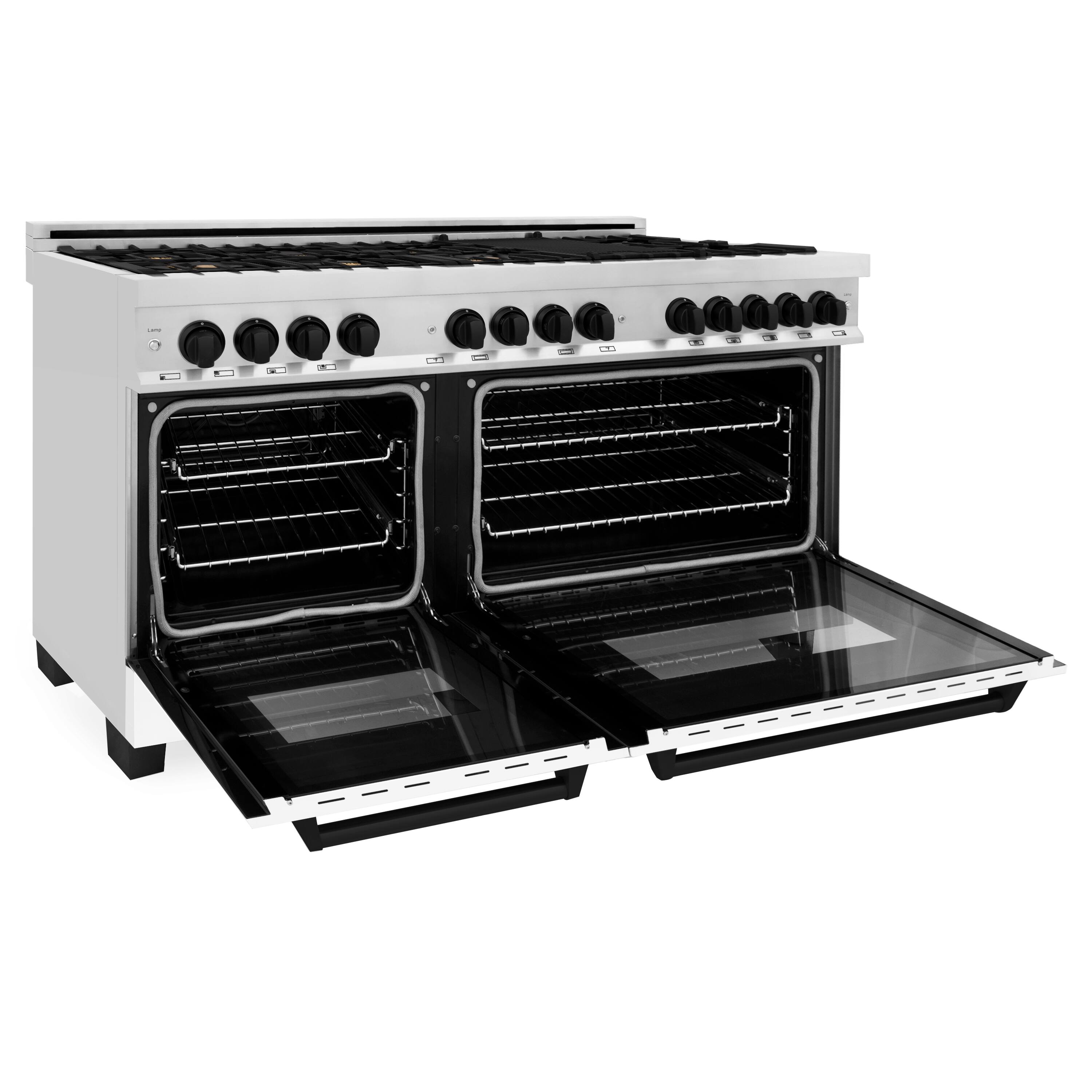 Alt View 2. ZLINE - Autograph 60" Legacy Dual Fuel Range w/ 9 Burners & White & Black Accents (RAZ-WM-60-MB) - Multicolor.
