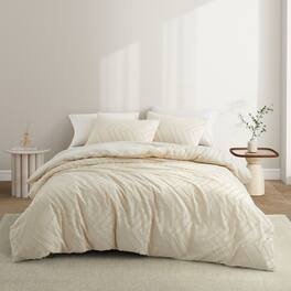 Peace Nest - Tufted Clipped Jacquard Geometric Duvet Cover & Pillowcase Set - Wave Cream