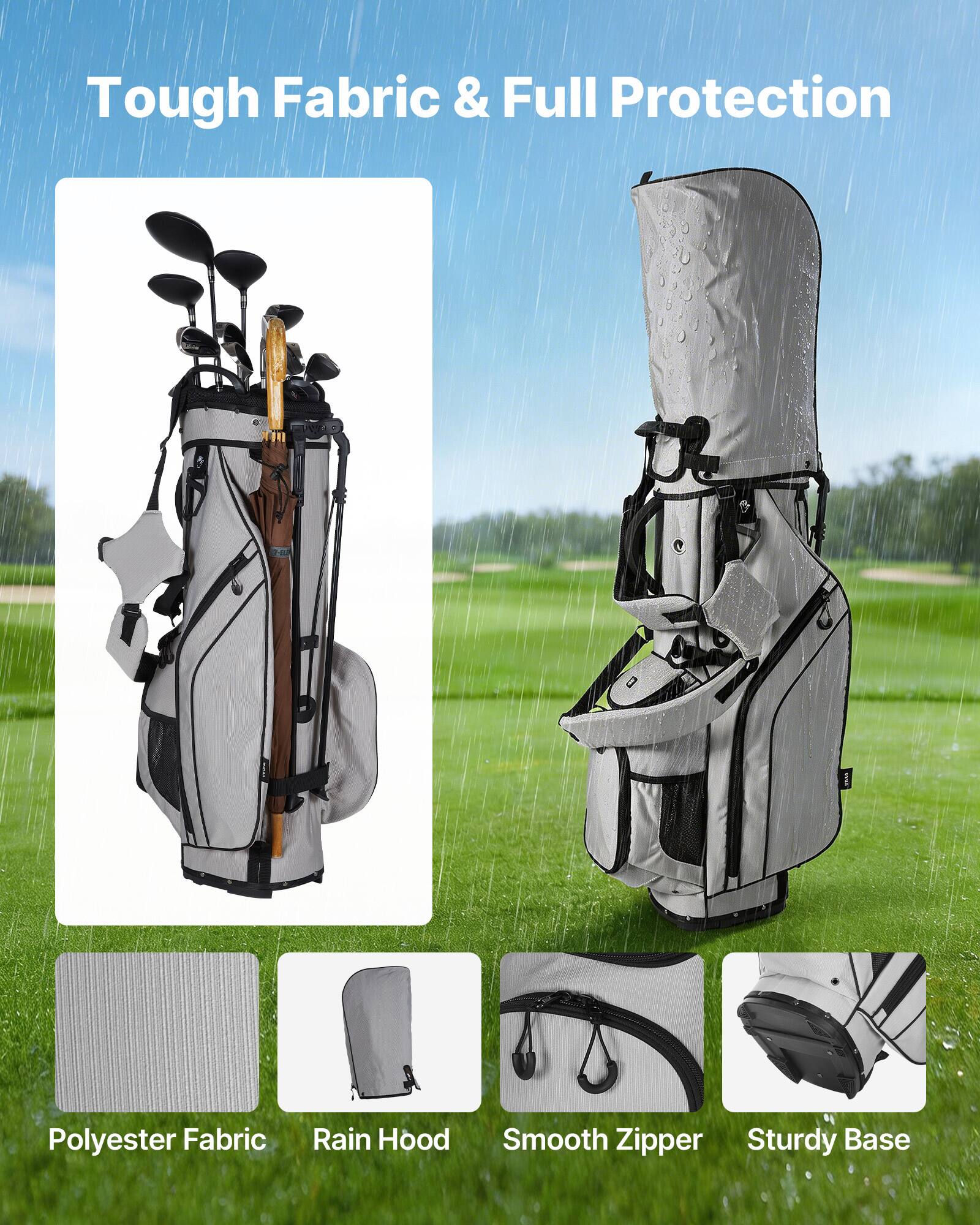 Tough Fabric & Full Protection

- Polyester Fabric
- Rain Hood
- Smooth Zipper
- Sturdy Base