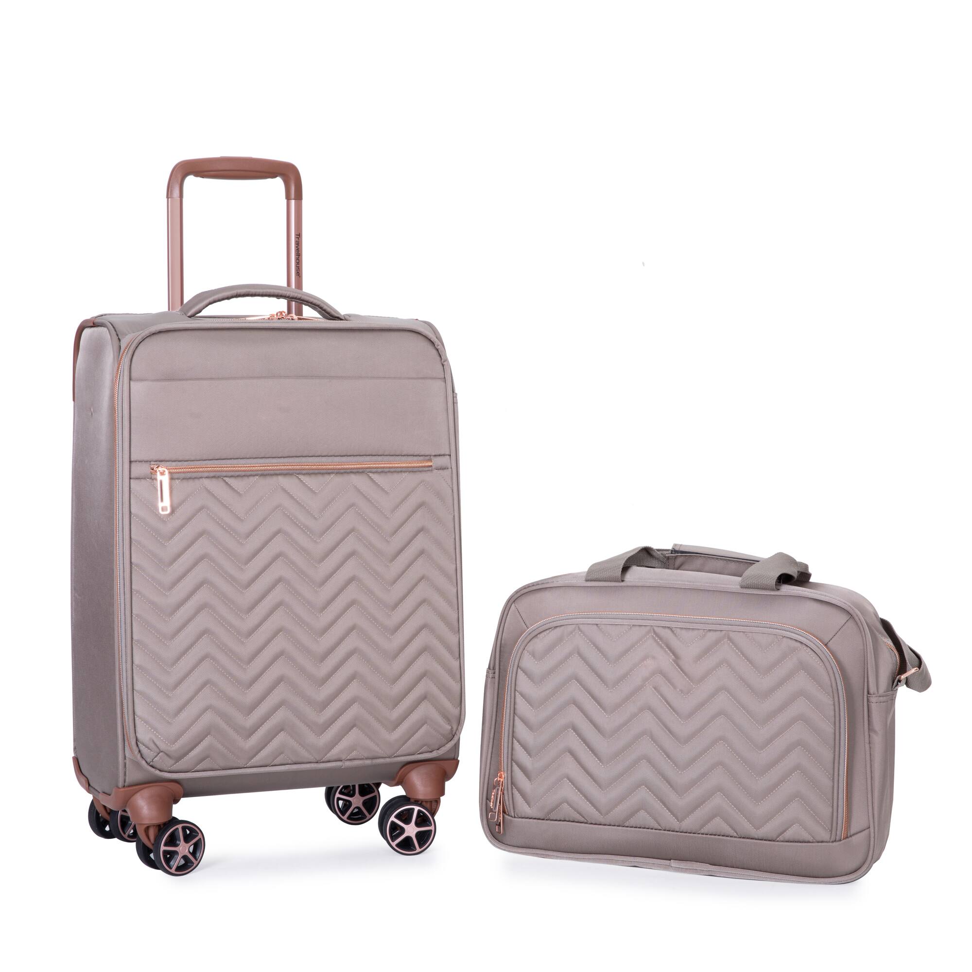 Alt View 4. Ecooso - 4 Piece Softshell Suitcase Set Lightweight Spinner Luggage for Travel and Business - khaki.