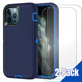 Entronix - Heavy Duty Bundle for iPhone 15 Pro - Case with 2 Clear Screen Protectors - Navy Blue