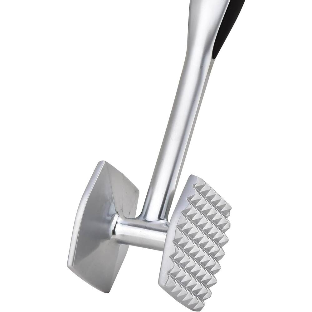 Left. PARKER SLATER - Meat Tenderizer Hammer – Heavy Duty Dual-Sided Mallet with Soft Grip Handle for Steak, Chicken, Beef, Poultry - Sliver-white.