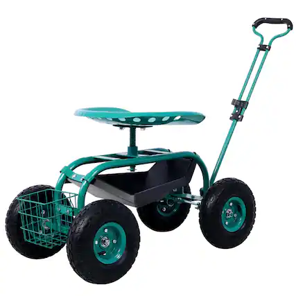 Front. Loheer - Loheer Rolling Garden Scooter with 360 Swivel Seat, Green.