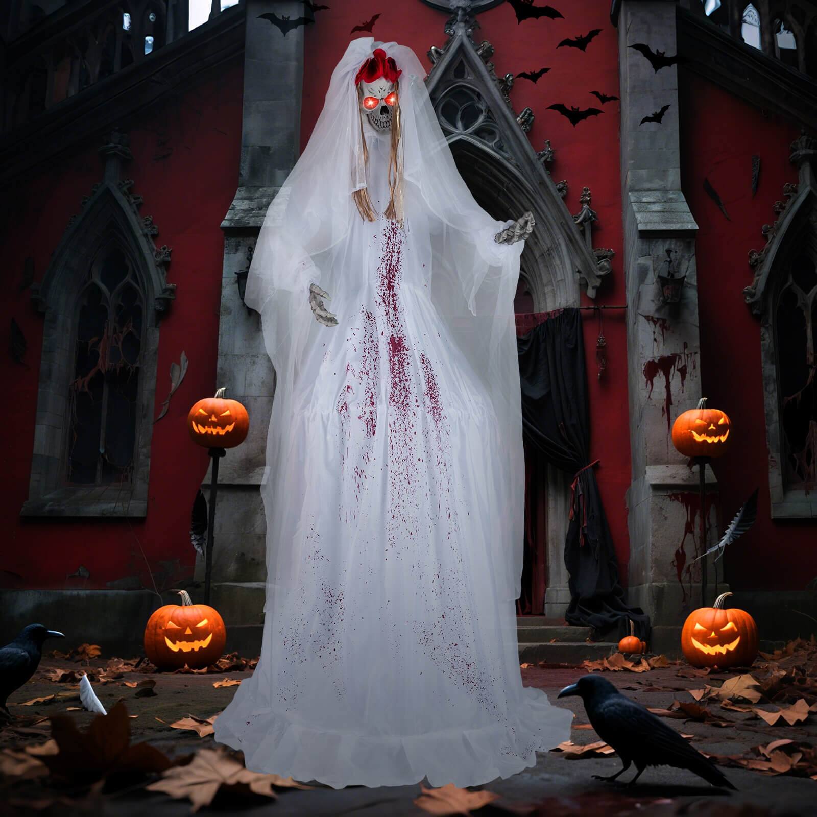 Alt View 1. Costway - Costway Halloween Animatronic Standing Bride 7.2 FT Haunted House Decoration Sounds - White.