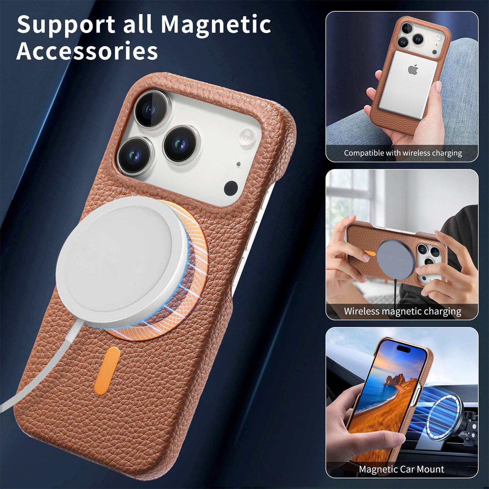 Support all Magnetic Accessories

- Compatible with wireless charging
- Wireless magnetic charging
- Magnetic Car Mount