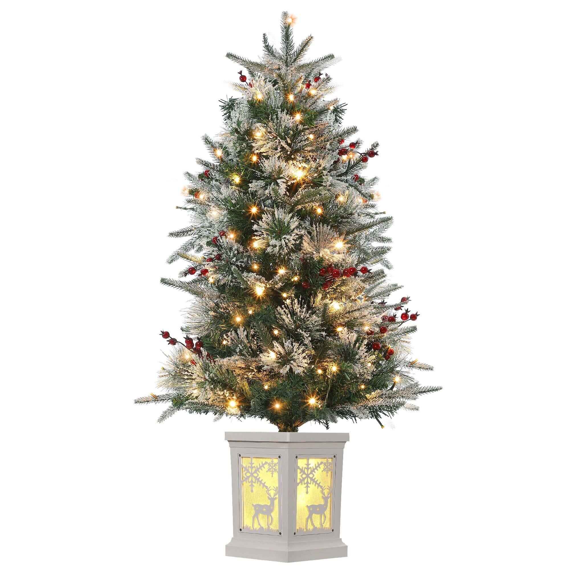 Acekool - 3 Ft Christmas Tree, Fiber Optic Light-Style Artificial Christmas Tree with Base, Xmas Tree with Timer - Green