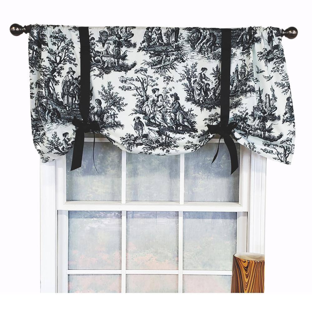Front. RLF Home - RLF Home Modern Design Classic Pique Tie-Up Window Valance 50" x 18" Black - Black.