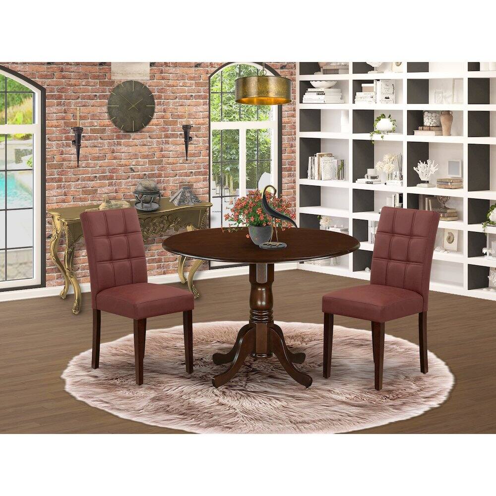 Alt View 8. East West Furniture - 3 Piece Mid Century Modern Dining Table Set contain A Wooden Kitchen Table - Red.