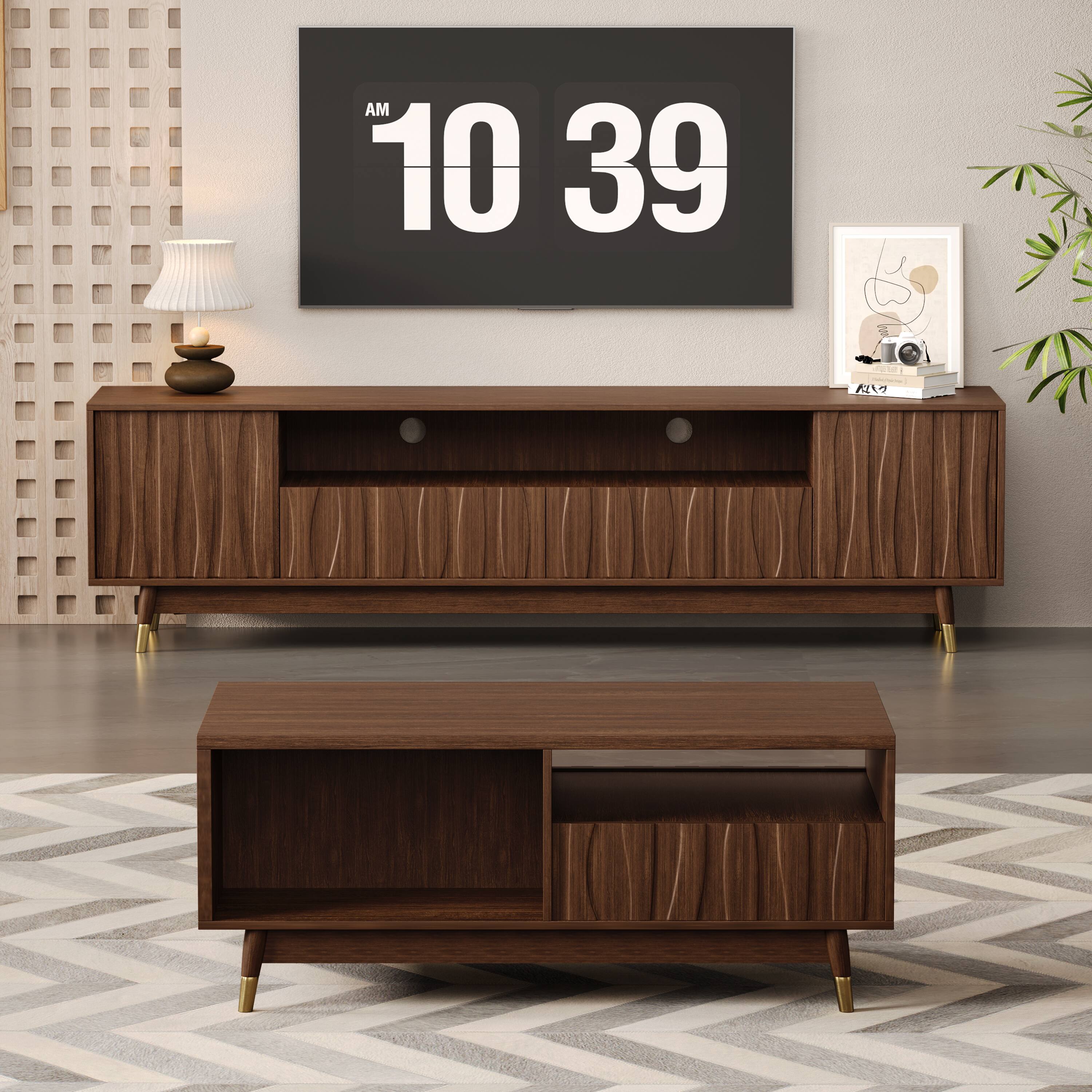 Alt View 1. MSOOB - 78.7" Living Room Set For TVs up to 85'', Mid Century Modern Entertainment Center Includes TV Stand and Coffee Table - brown.