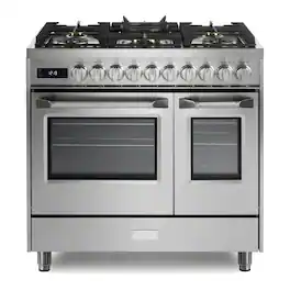 Verona - Ultima Series 36 in. Double Oven Dual Fuel Range with 5 Sealed Burners (Stainless Steel) - Stainless Steel