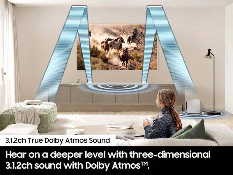 3.1.2ch True Dolby Atmos Sound  
Hear on a deeper level with three-dimensional 3.1.2ch sound with Dolby Atmos.