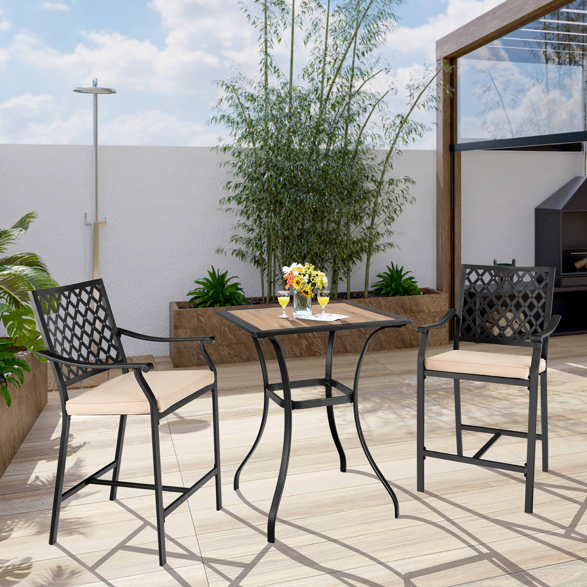 Alt View 1. Costway - Costway Patio Square Bar Table Wood-Like Tabletop Metal Frame Garden Backyard - Black + Natural.