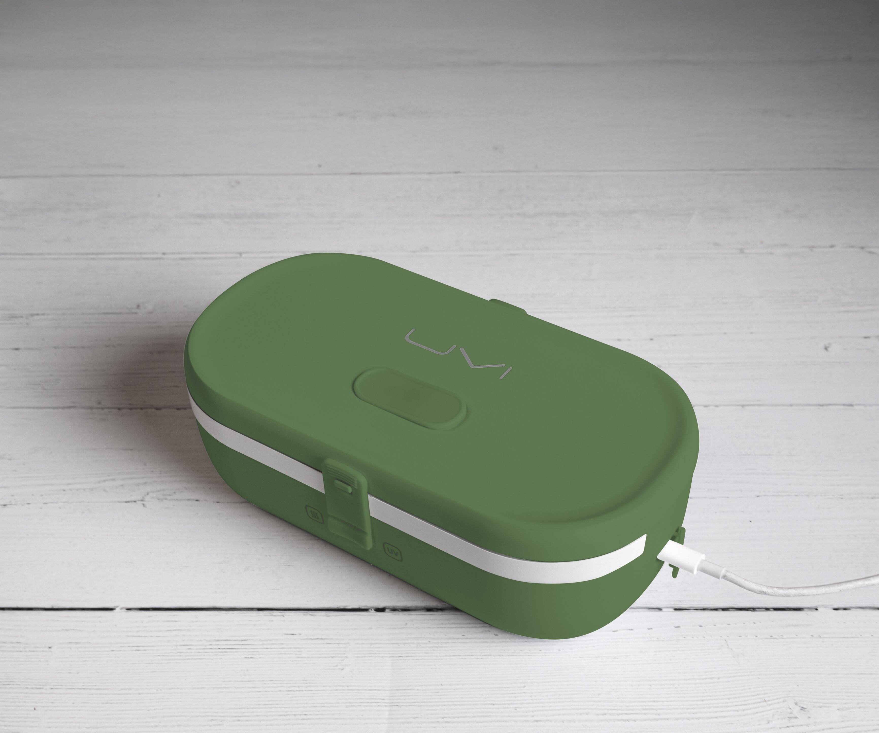 Back. UVI - UVI Plus Lunchbox – Portable Self-Heating Lunch Box with UV Sanitizer & USB-C Charging - Green Pea.