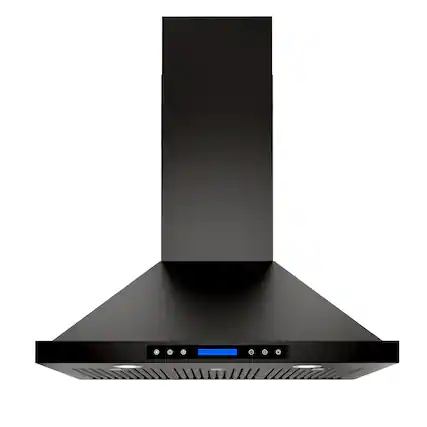 Front. Onefly - 36 inches - Convertible - Wall Mount Range Hood - Black Stainless Steel.