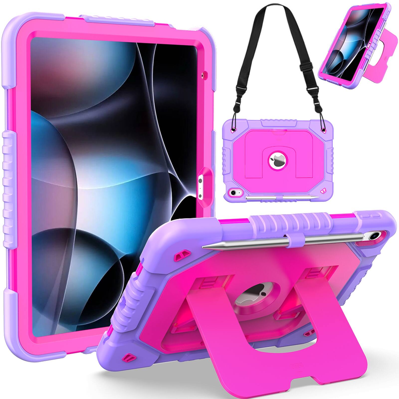 UUCOVER - for iPad A16 11-inch 2025 / iPad 10th Gen 10.9" 2022 Shockproof Silicone + PC Case Kickstand Cover with Shoulder Strap - Purple