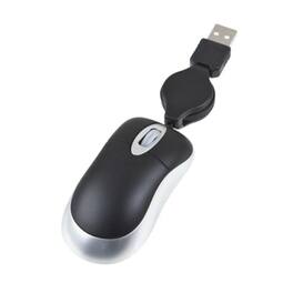 Stock Preferred - Mini Retractable USB Optical Scroll Wheel Mouse - Wired - Black