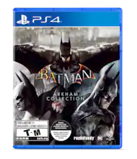 BATMAN - ARKHAM COLLECTION PS4 TEEN to MATURE 17+ ADOLESCENTS JEUNES ADULTES 17+ T-M ESRB esrb.org BATMAN: ARKHAM ASYLUM & BATMAN: ARKHAM CITY INCLUDED ON DISK. BATMAN: ARKHAM KNIGHT INCLUDED VIA ENCLOSED DIGITAL DOWNLOAD VOUCHER rocksteady DC WB WARNER BROS
