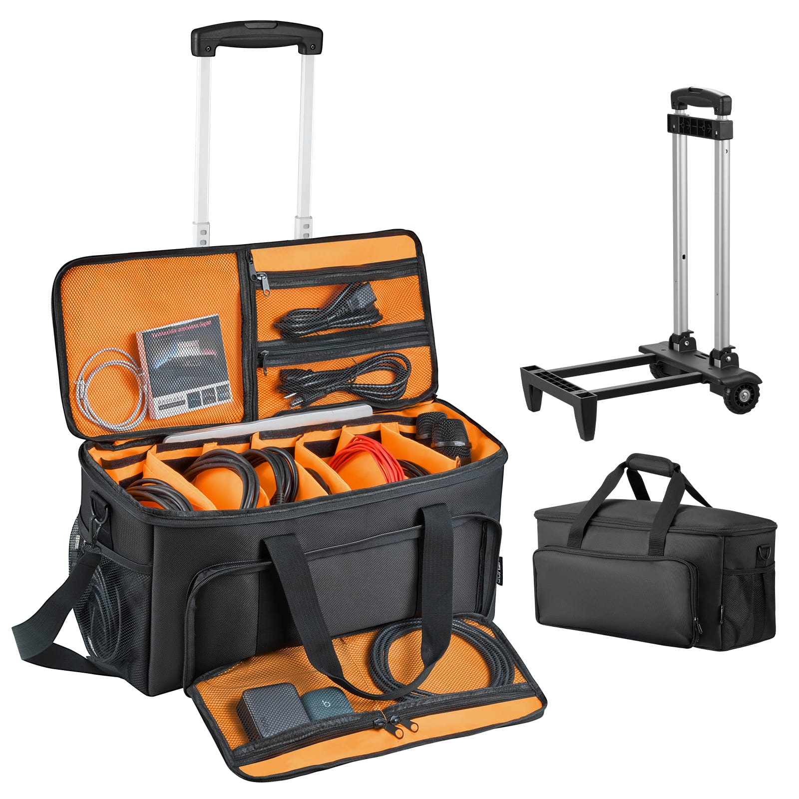 VEVOR - Rolling DJ Cable Bag, 1680D, Padded File Gig Bag with Wheels, 6 Detachable Divider, Travel Storage Music Gear Case - Black