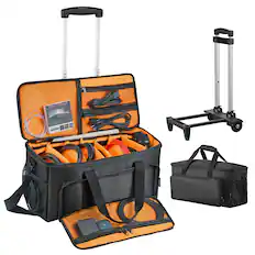 Front. VEVOR - Rolling DJ Cable Bag, 1680D, Padded File Gig Bag with Wheels, 6 Detachable Divider, Travel Storage Music Gear Case - Black.