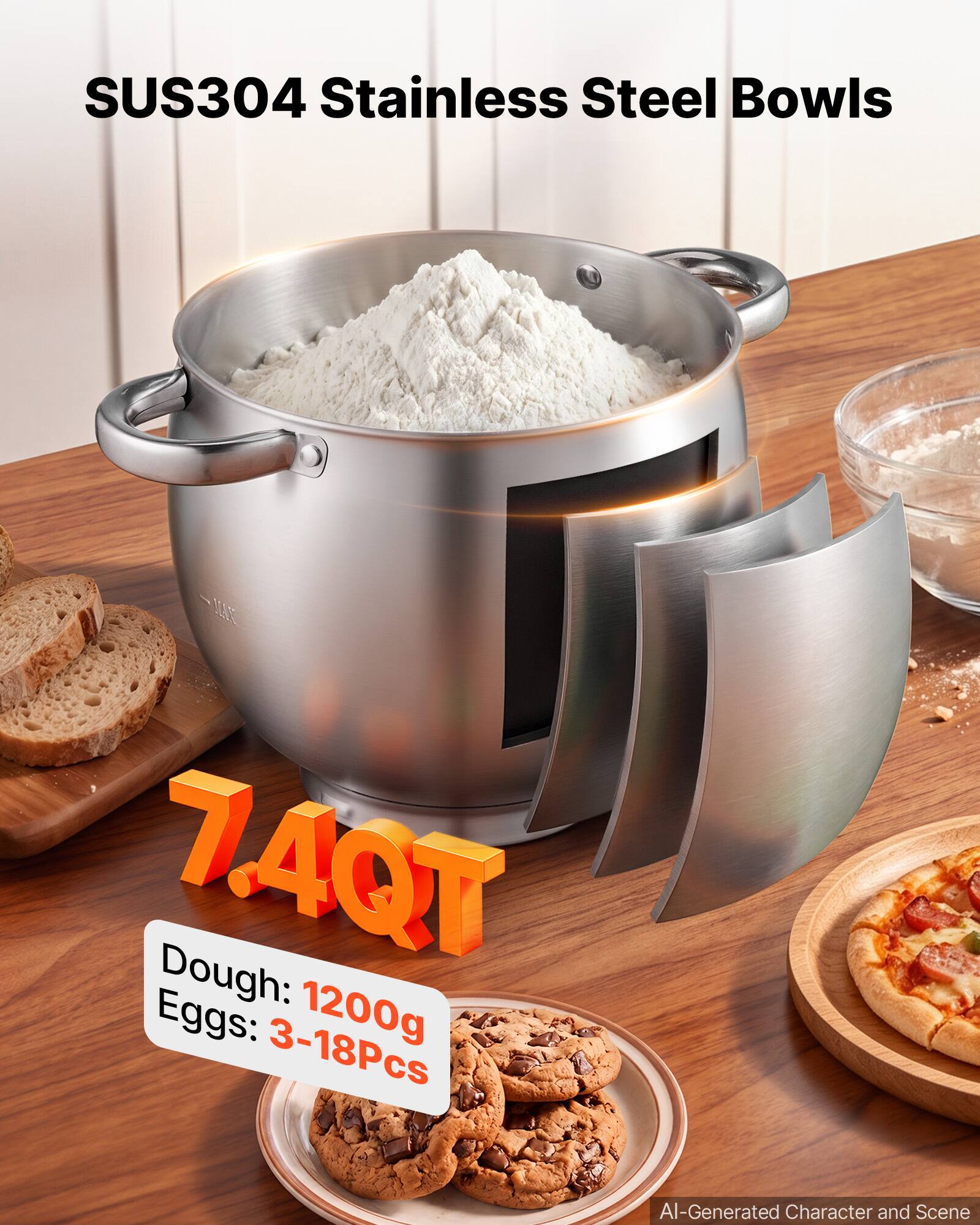 SUS304 Stainless Steel Bowls

7.4QT

Dough: 1200g
Eggs: 3-18Pcs

AI-Generated Character and Scene