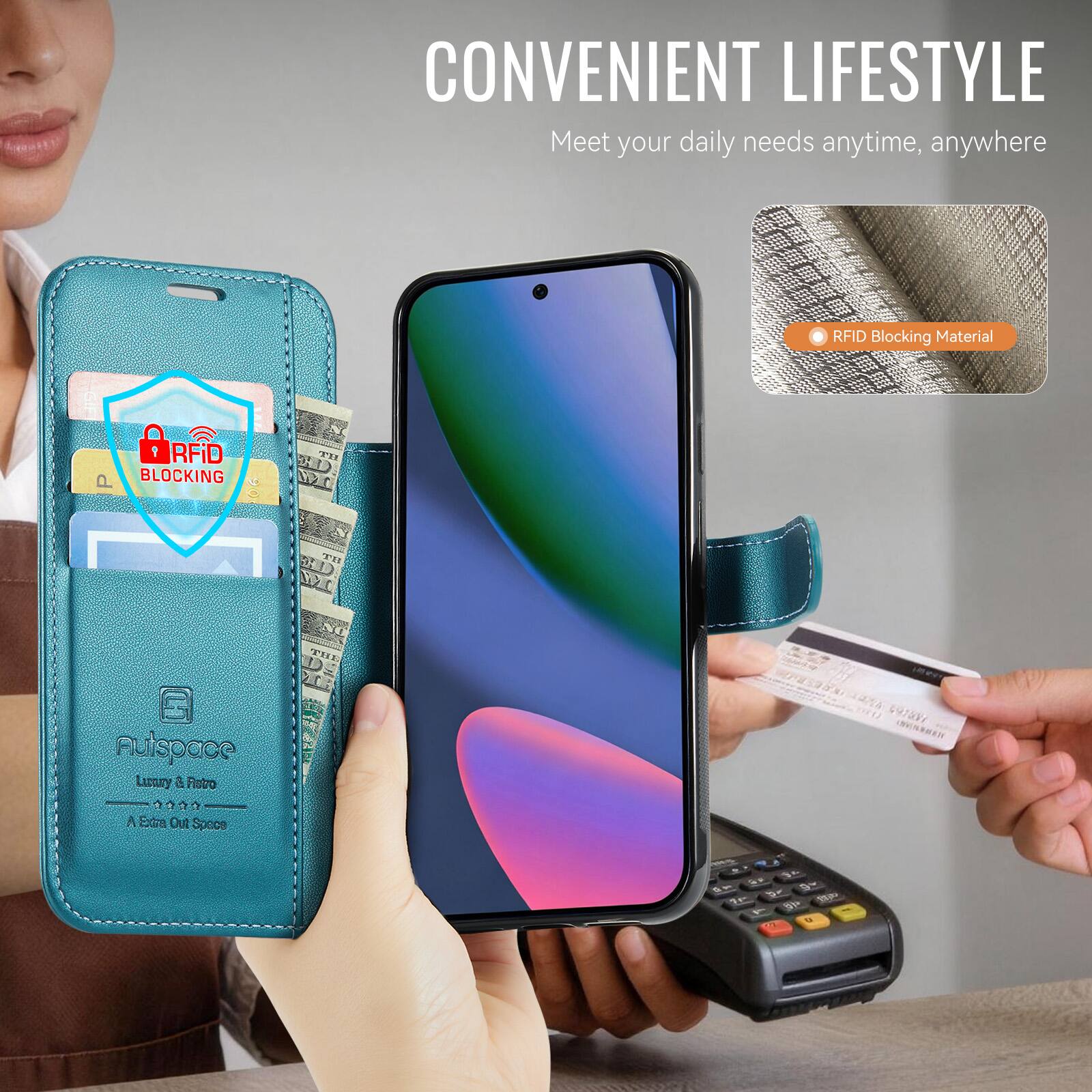 CONVENIENT LIFESTYLE  
Meet your daily needs anytime, anywhere

RFID Blocking Material

Auispace  
Luxury & Future  
A Extra Out Space