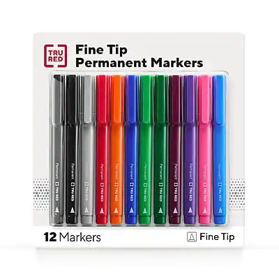 TRU RED Fine Tip Permanent Markers
12 Markers
Fine Tip