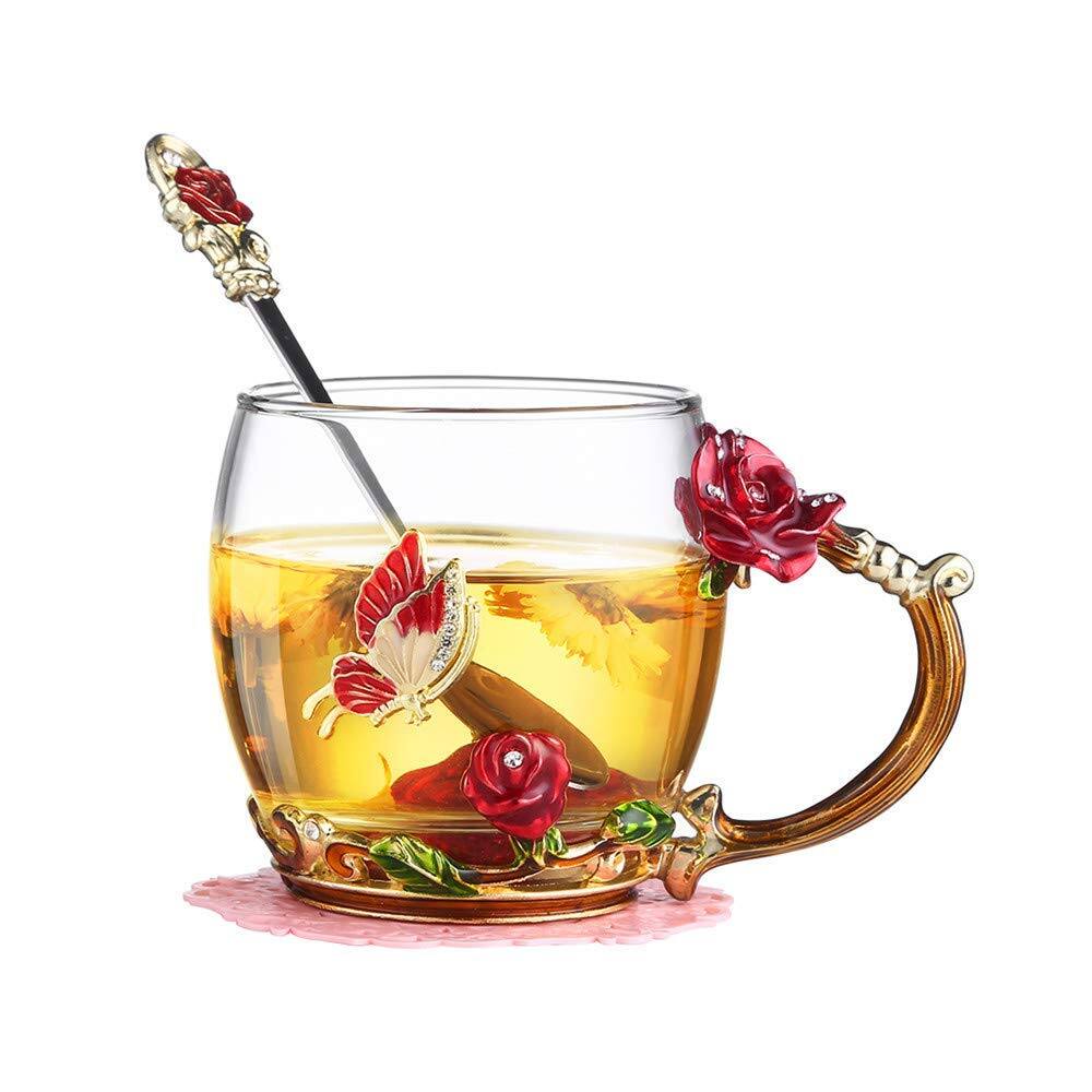 Front. PARKER SLATER - 35oz Enamel Glass Flower Teapot With Removable Loose Tea Leaf Infuser Maker Gifts For Women Mom Mothers Day Christmas... - Rose.