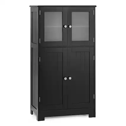 Front. Costway - Costway Bathroom Floor Storage Cabinet Kitchen Cupboard w/Doors&Adjustable Shelf - Black.