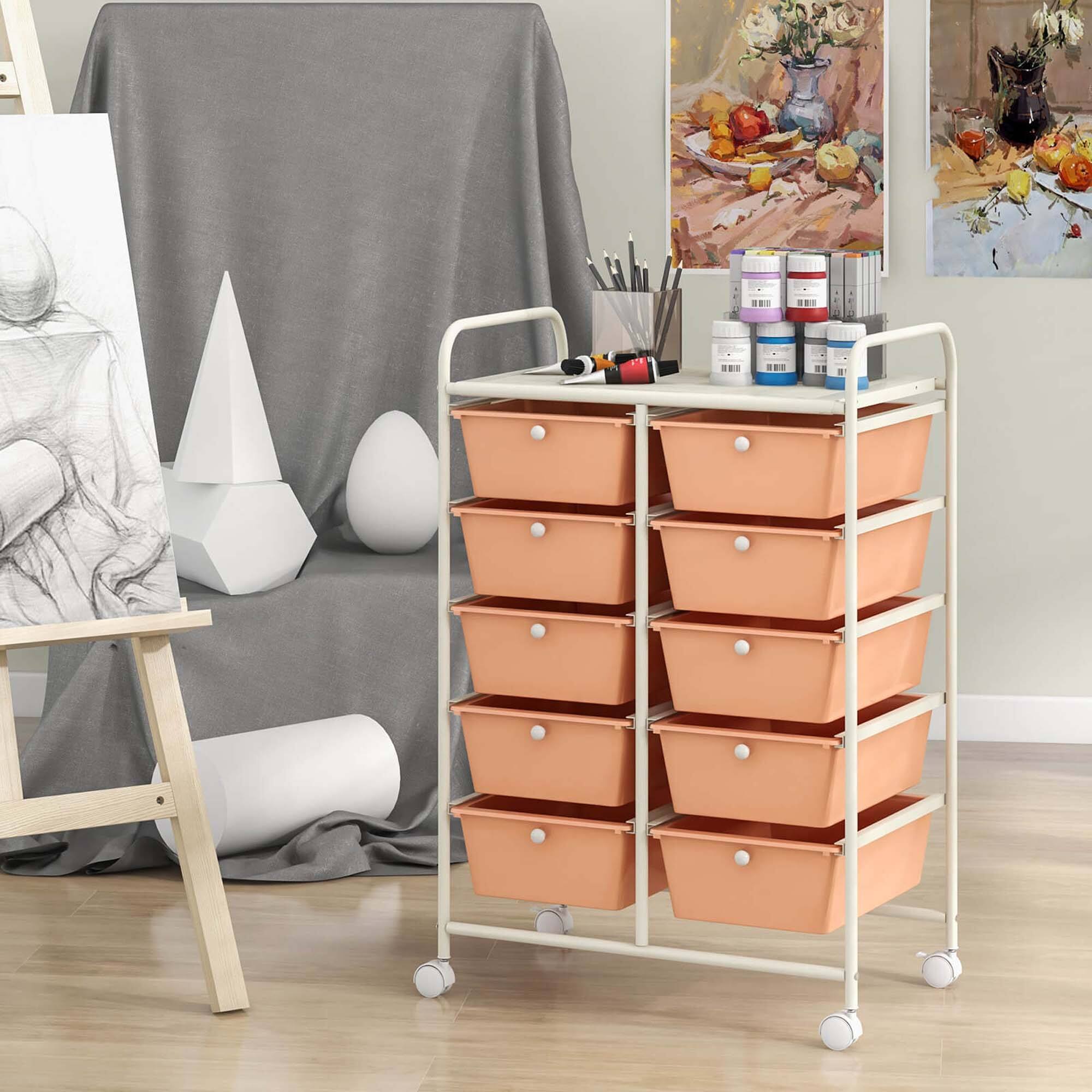 Alt View 3. Costway - Costway 10-Drawer Storage Cart Utility Rolling Trolley Kitchen Organizer Skin - Skin Pink.