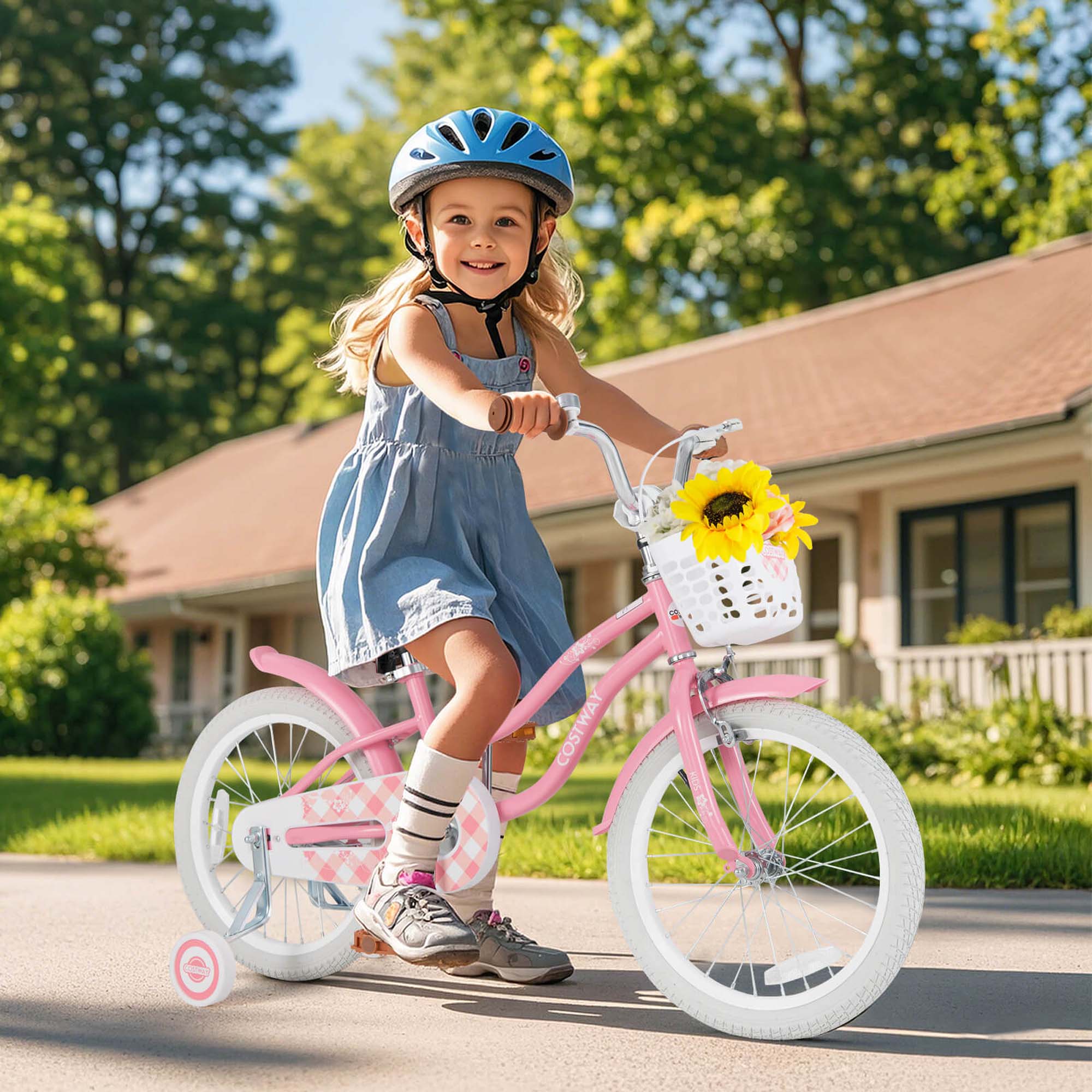 Alt View 1. Costway - Costway 18" Kids Bike Toddler Bicycle withTraining Wheel Kickstand for 4-8 Years Old Girl - Red.