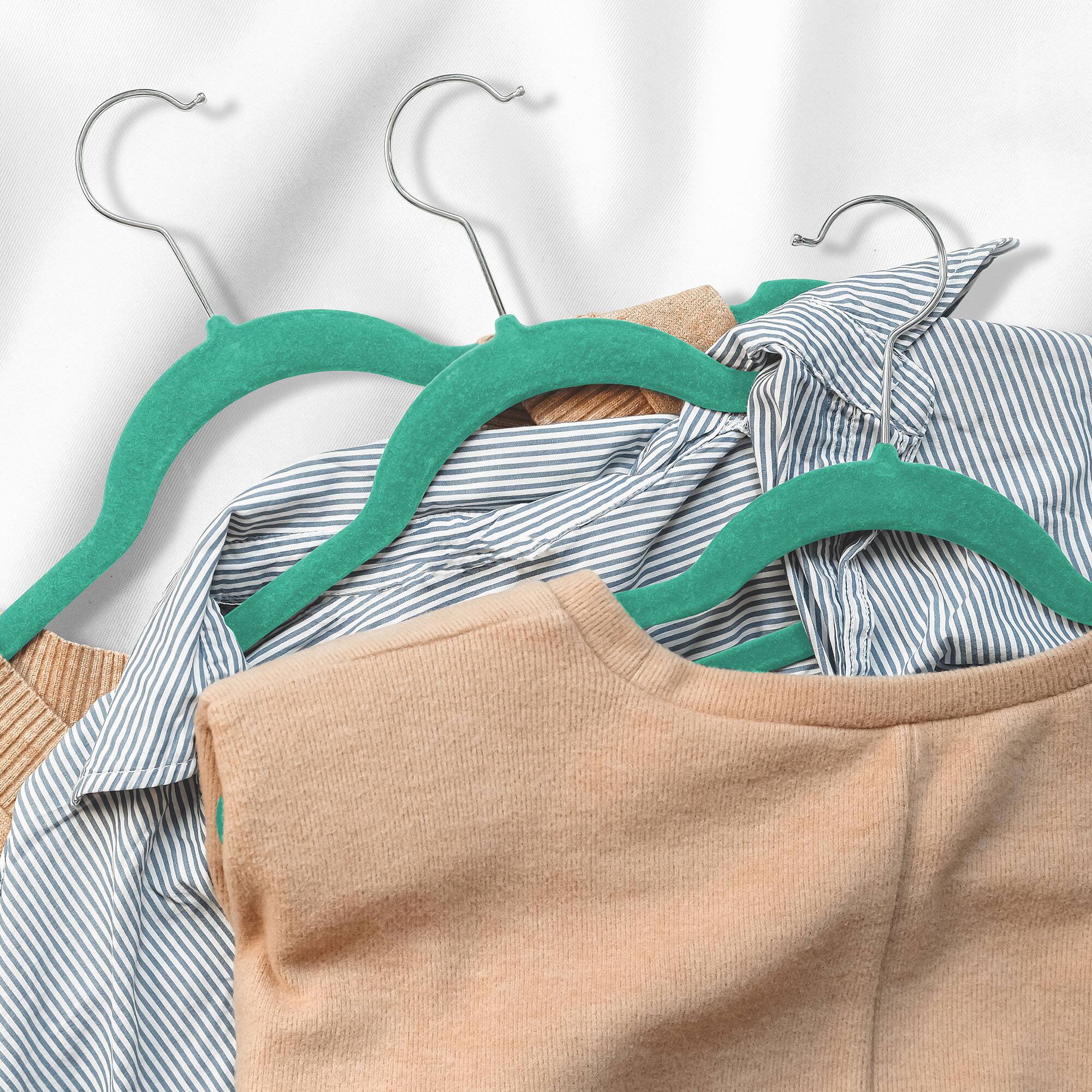Alt View 5. Casafield - 100 Velvet 14-in Kid's Hangers - Teal.