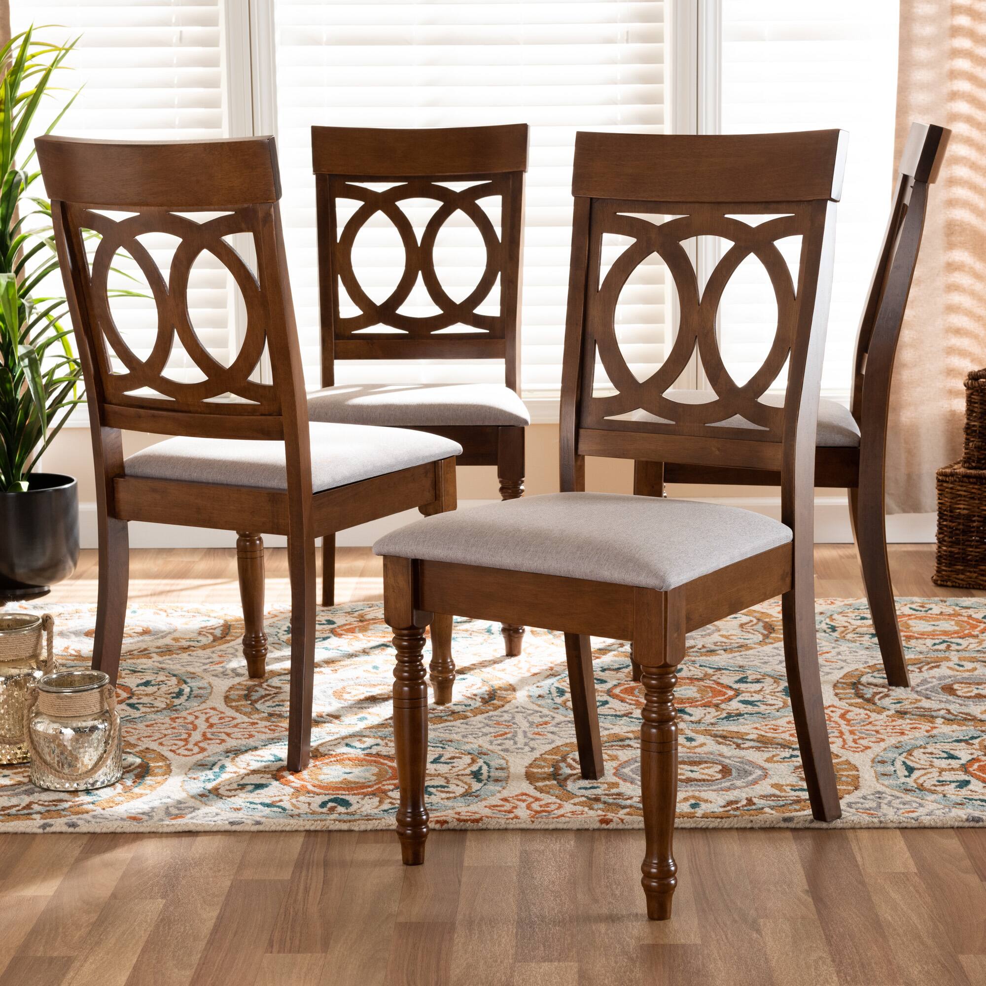 Alt View 1. Baxton Studio - Lucie Modern Fabric Upholstered and Finished Wood 4-Piece Dining Chair Set - Grey/Walnut.
