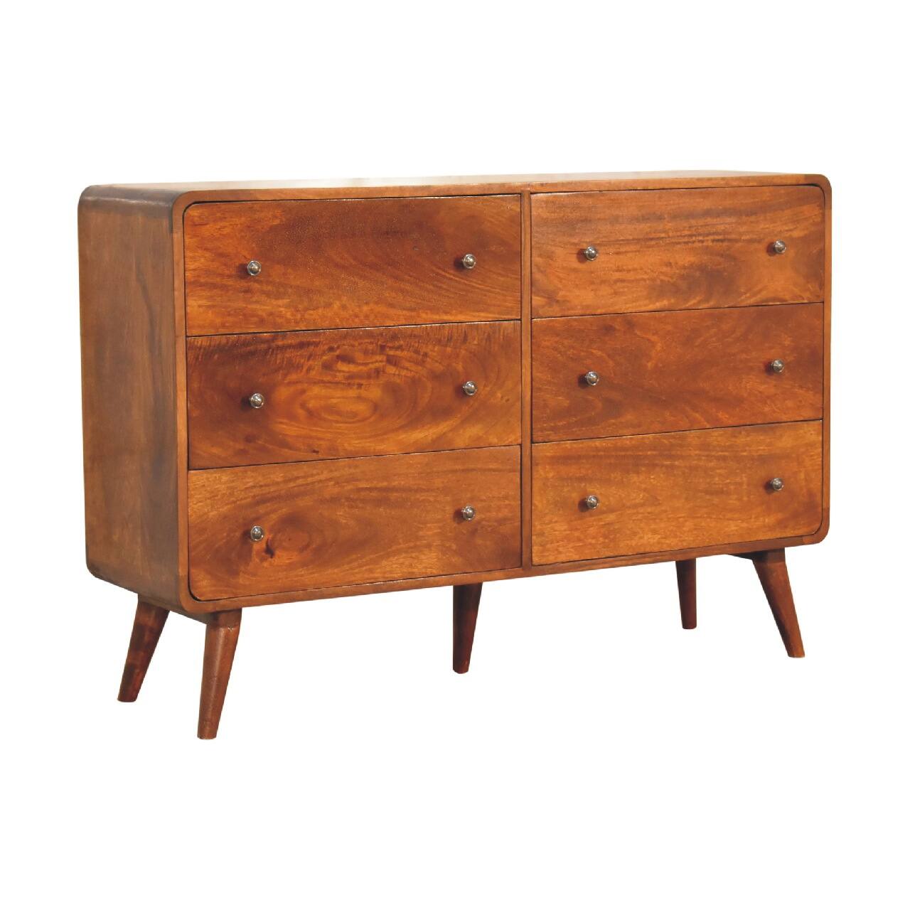 Left. Artisan Furniture - Artisan Furniture Solid Wood Large Curved Chestnut Chest, 6 Drawers, Brown - Brown.