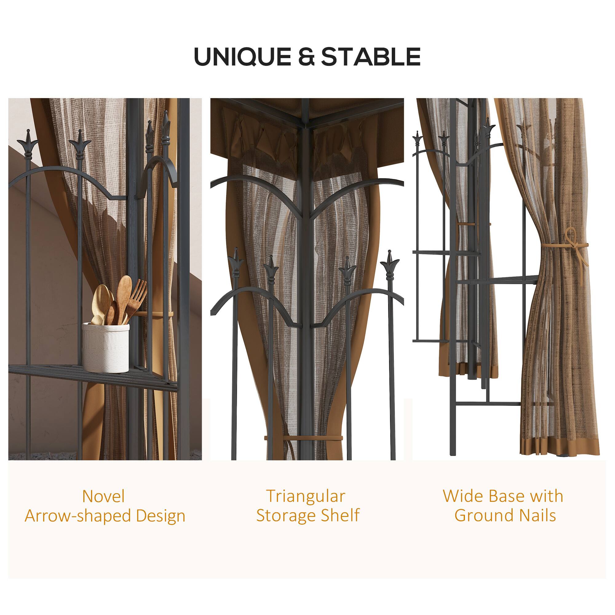 UNIQUE & STABLE
Novel Arrow-shaped Design
Triangular Storage Shelf
Wide Base with Ground Nails