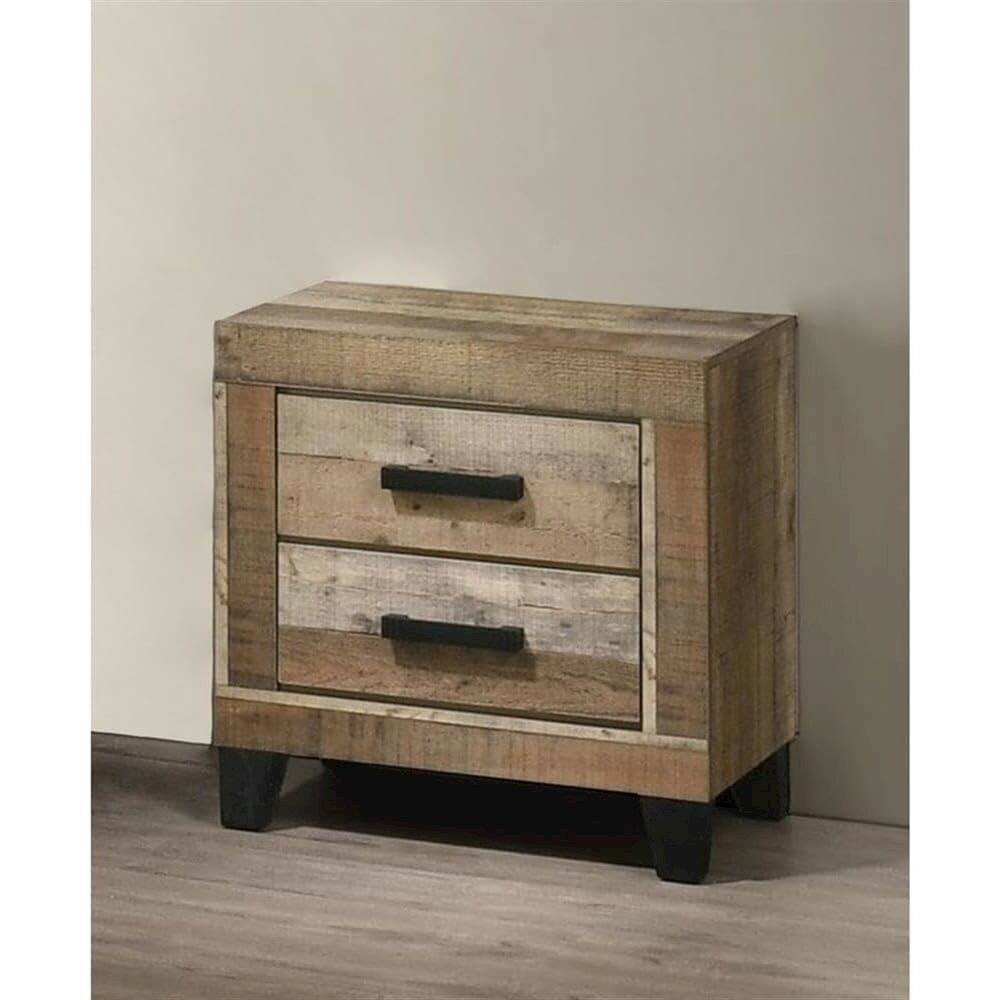 Alt View 3. Best Quality Furniture - Weathered Brown Pine 2-Drawers Nightstand - Brown.