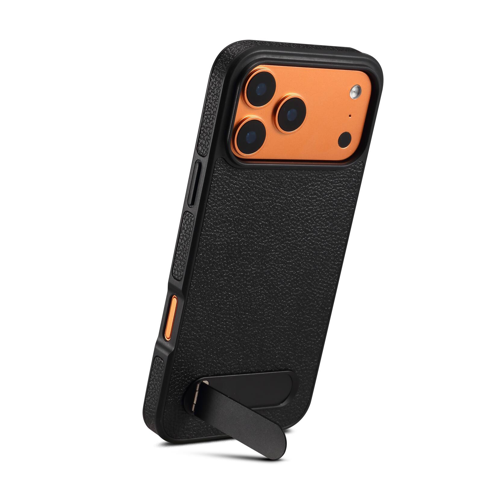 Angle. Dteck - for Apple iPhone 17 Pro Max Magnetic Case with Built-in Hidden Kickstand,Lychee Texture Shockproof Protective Cover - Black.